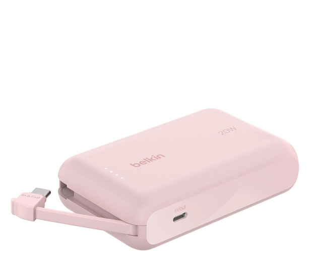 Belkin Powerbank 10 000 mAh, 20W, wbudowany kabel USB-C, róż - 1330462 - zdjęcie